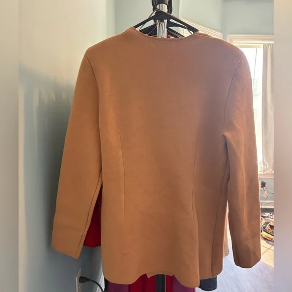 Chic Tan Double-Breasted Women's Sweater Blazer - Picture 5 of 5